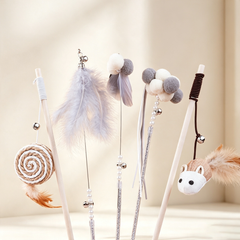 Wooden Feather Cat Teaser Wand Set