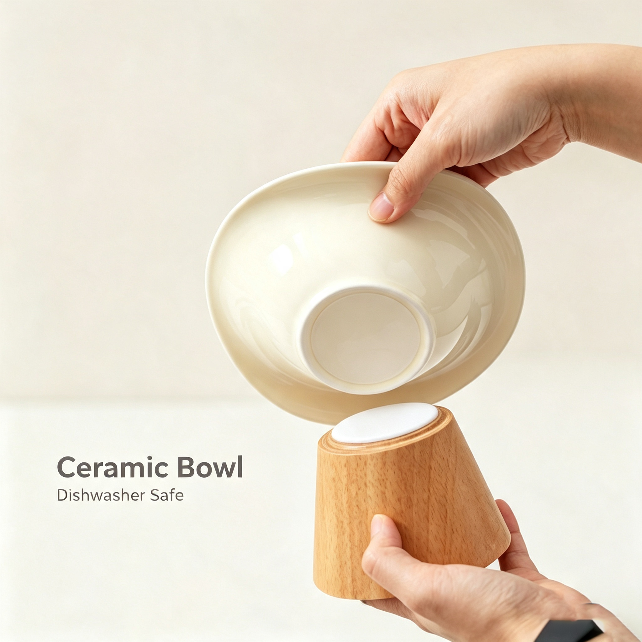 Elevated Ceramic Cat Food Bowl with Wooden Stand