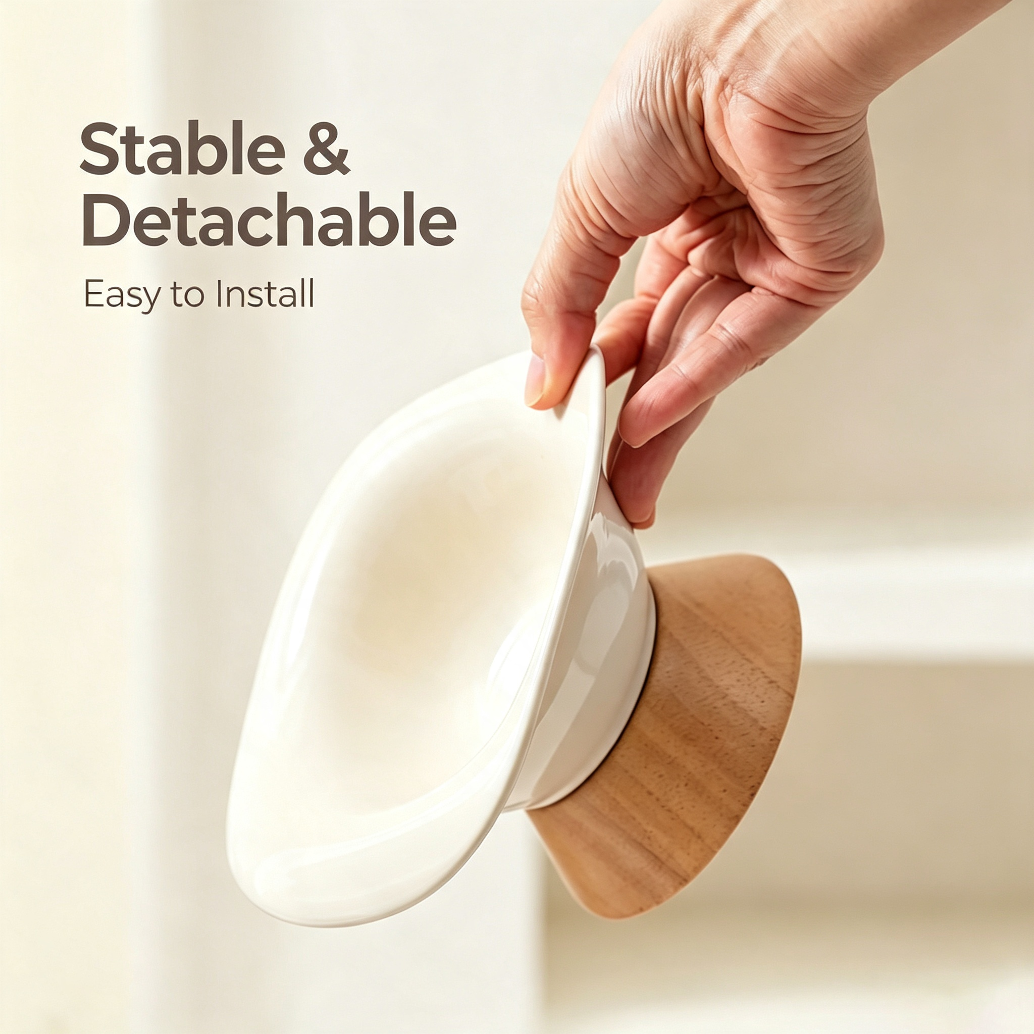 Elevated Ceramic Cat Food Bowl with Wooden Stand