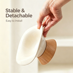 Elevated Ceramic Cat Food Bowl with Wooden Stand