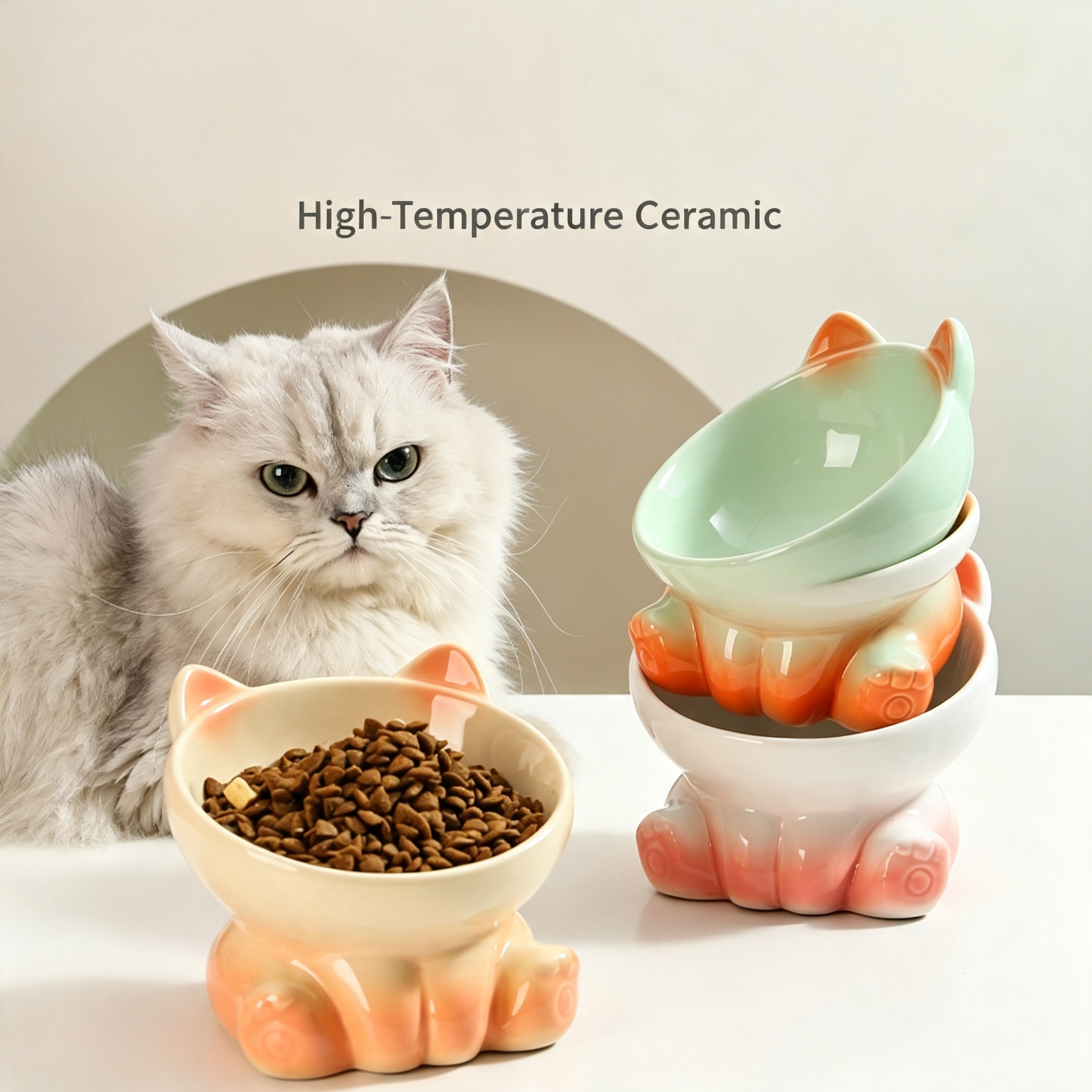 Elevated Tilted Ceramic Cat Bowl