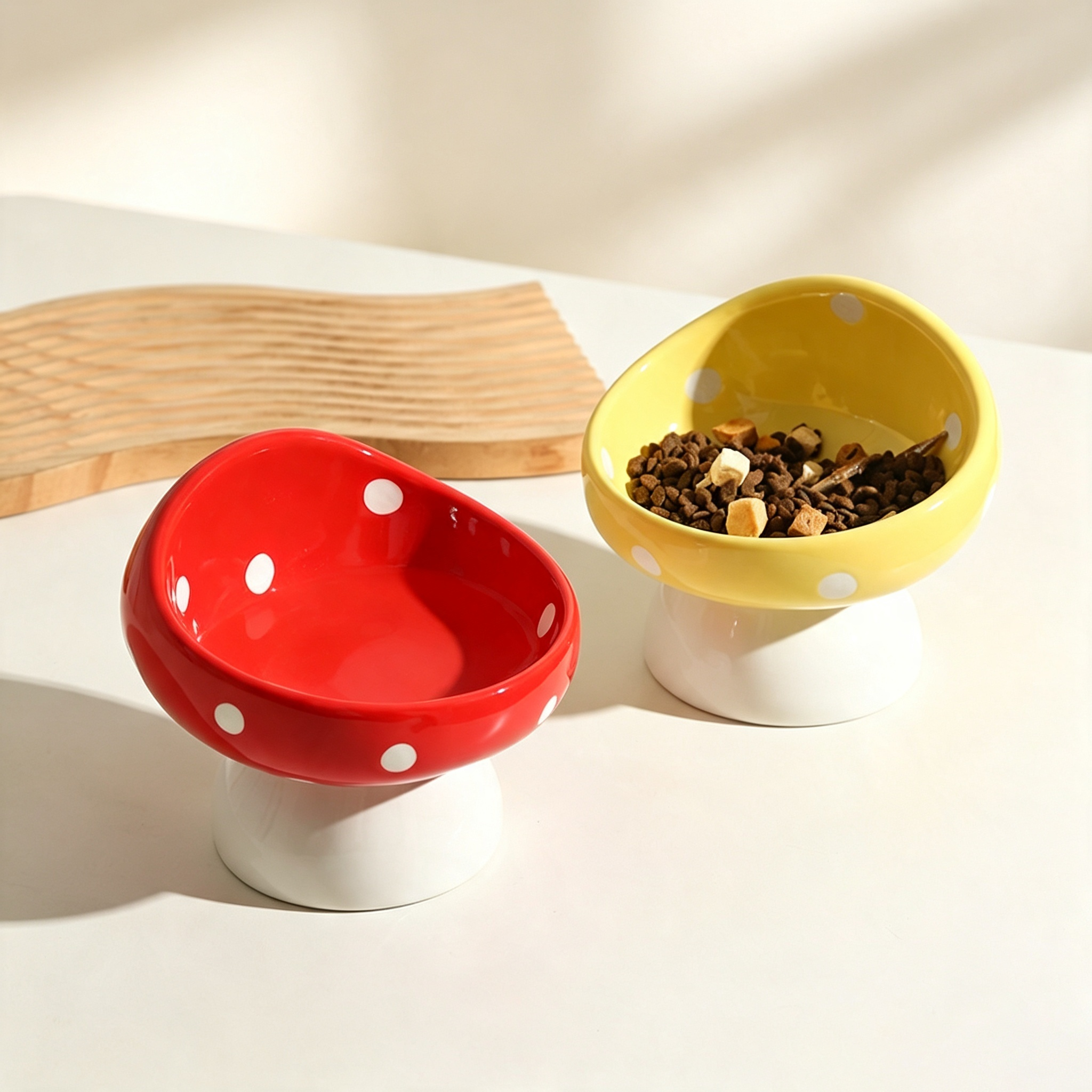 Mushroom Shaped Elevated Ceramic Cat Bowl