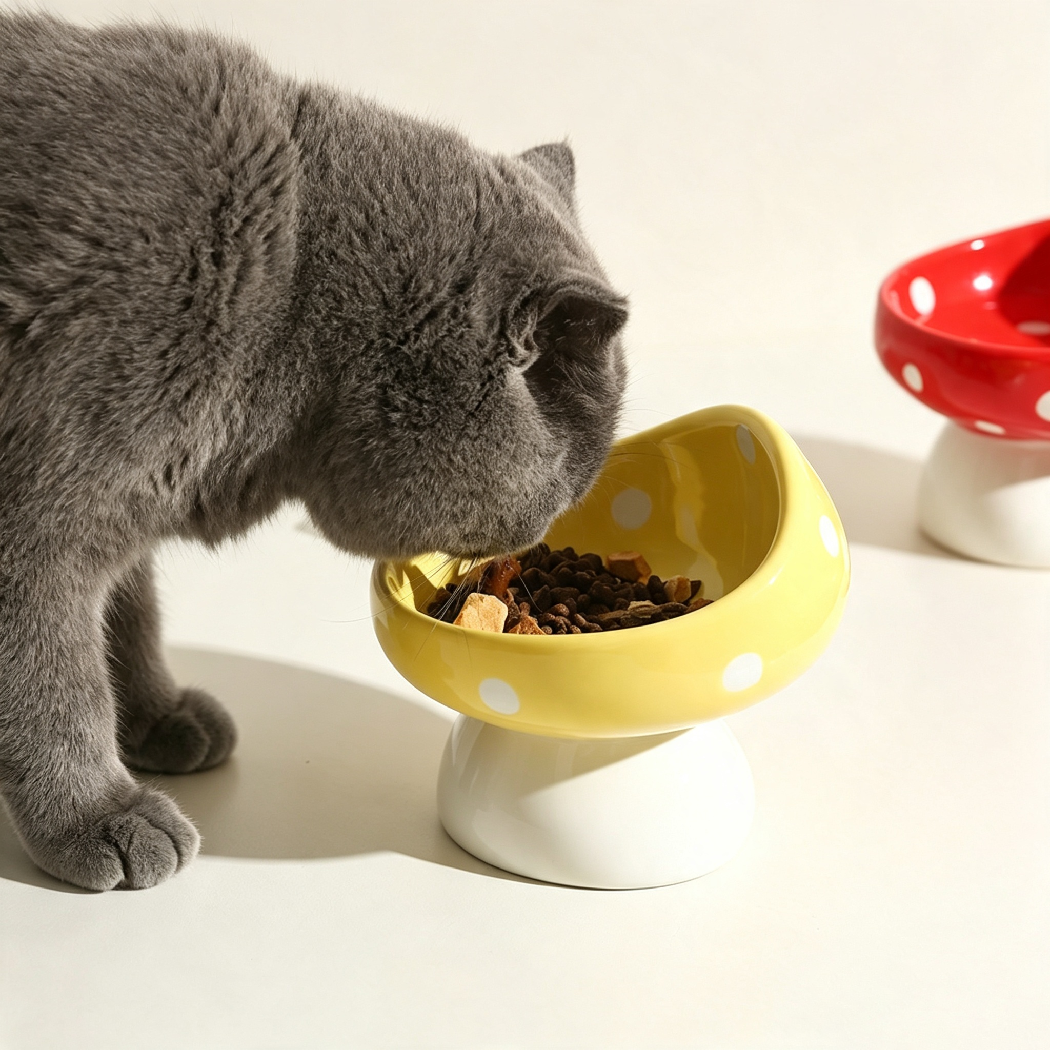Mushroom Shaped Elevated Ceramic Cat Bowl